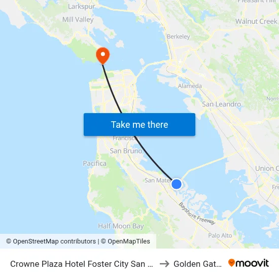 Crowne Plaza Hotel Foster City San Mateo an IHG Hotel to Golden Gate Bridge map