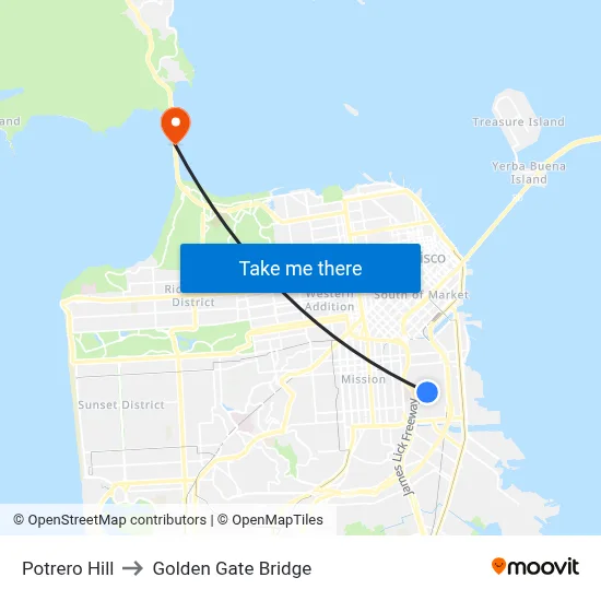 Potrero Hill to Golden Gate Bridge map