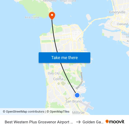 Best Western Plus Grosvenor Airport Hotel South San Francisco to Golden Gate Bridge map