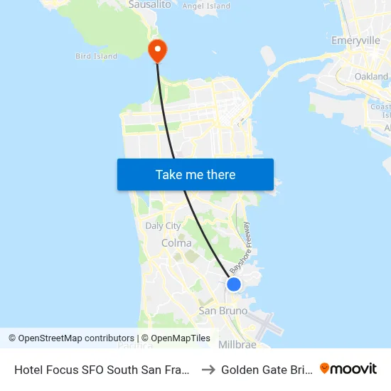Hotel Focus SFO South San Francisco to Golden Gate Bridge map