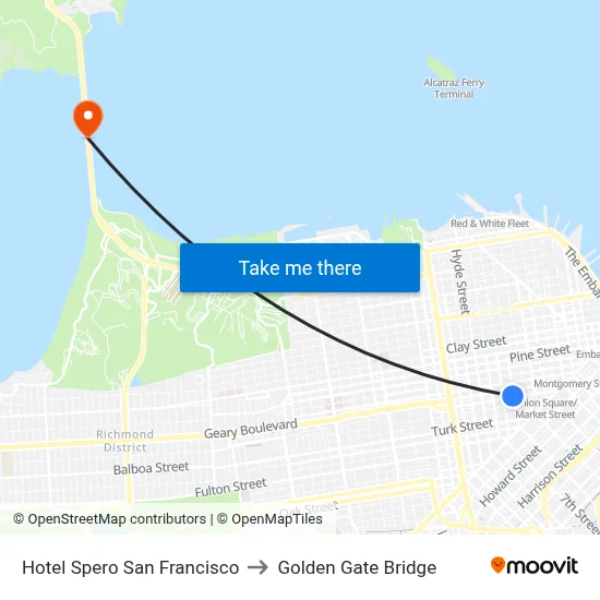 Hotel Spero San Francisco to Golden Gate Bridge map