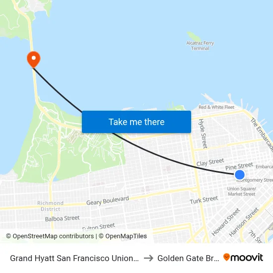 Grand Hyatt San Francisco Union Square to Golden Gate Bridge map