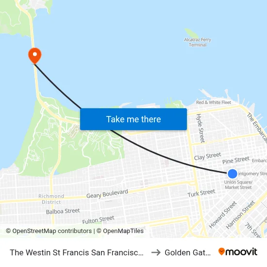 The Westin St Francis San Francisco on Union Square to Golden Gate Bridge map