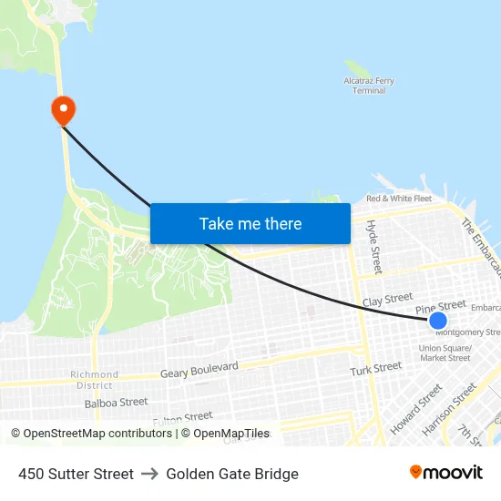 450 Sutter Street to Golden Gate Bridge map