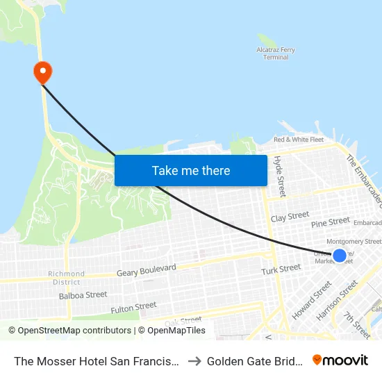The Mosser Hotel San Francisco to Golden Gate Bridge map