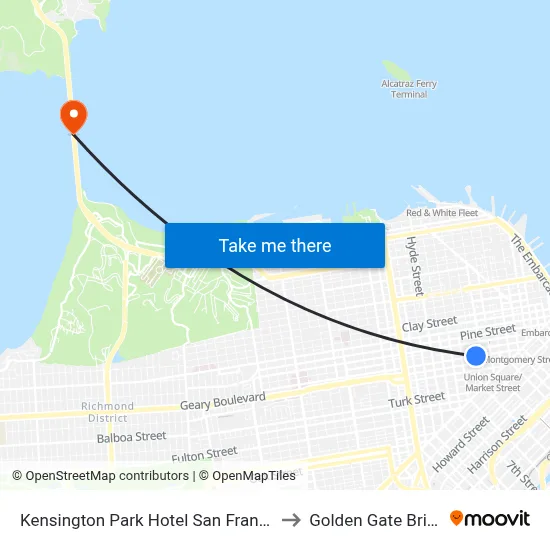 Kensington Park Hotel San Francisco to Golden Gate Bridge map