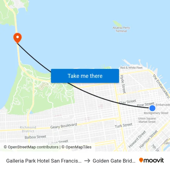 Galleria Park Hotel San Francisco to Golden Gate Bridge map