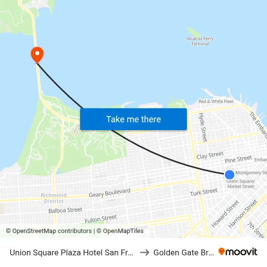 Union Square Plaza Hotel San Francisco to Golden Gate Bridge map