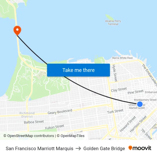 San Francisco Marriott Marquis to Golden Gate Bridge map