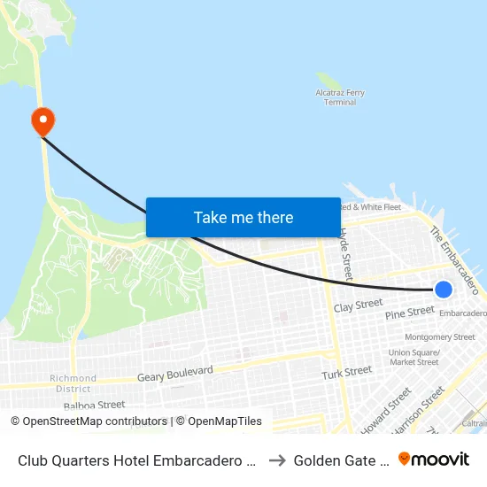 Club Quarters Hotel Embarcadero San Francisco to Golden Gate Bridge map