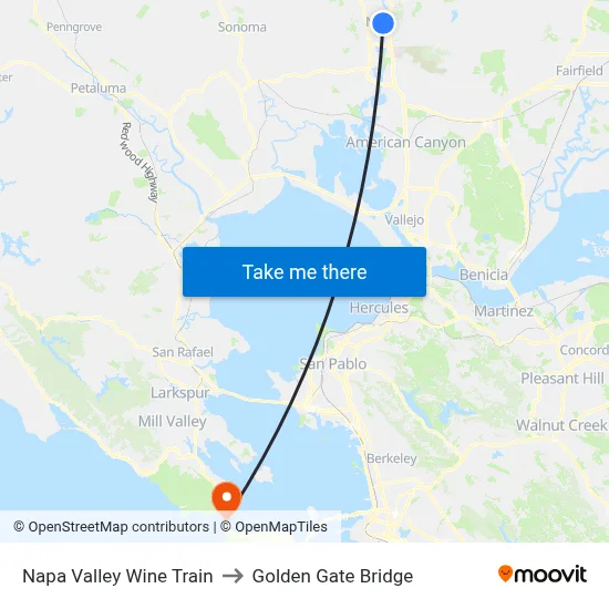 Napa Valley Wine Train to Golden Gate Bridge map