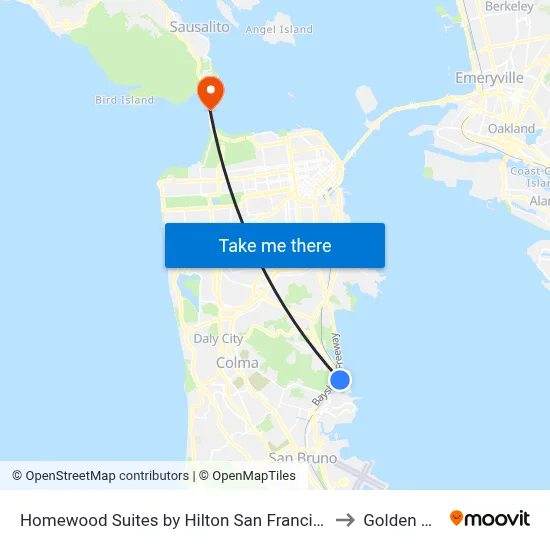 Homewood Suites by Hilton San Francisco Airport North California Brisbane to Golden Gate Bridge map