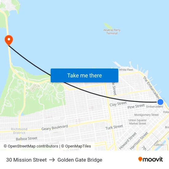 30 Mission Street to Golden Gate Bridge map