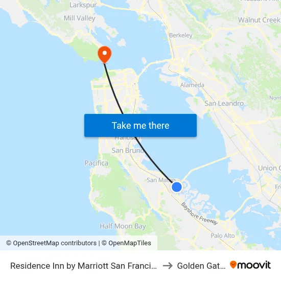 Residence Inn by Marriott San Francisco Airport San Mateo to Golden Gate Bridge map