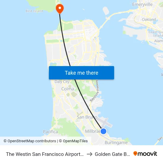 The Westin San Francisco Airport Millbrae to Golden Gate Bridge map