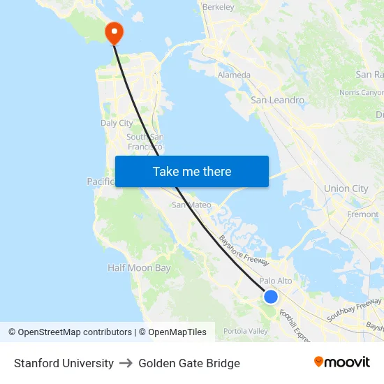 Stanford University to Golden Gate Bridge map