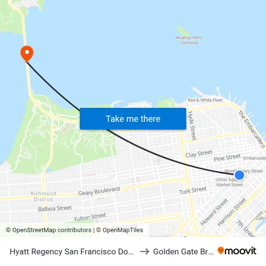 Hyatt Regency San Francisco Downtown to Golden Gate Bridge map