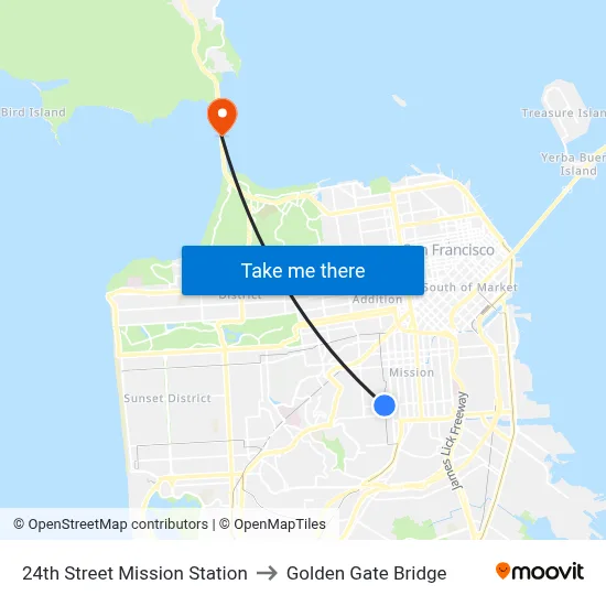 24th Street Mission Station to Golden Gate Bridge map