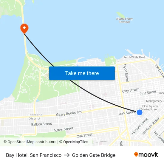 Bay Hotel, San Francisco to Golden Gate Bridge map