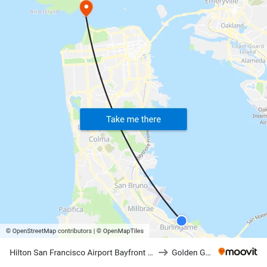 Hilton San Francisco Airport Bayfront - No Resort Fee, Burlingame to Golden Gate Bridge map