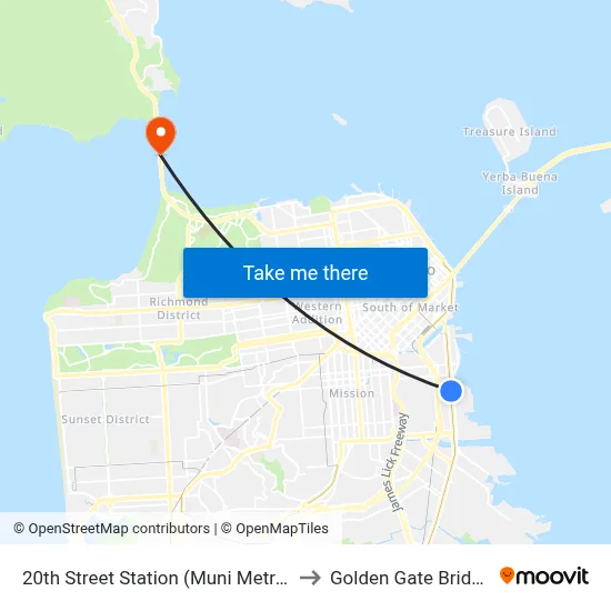 20th Street Station (Muni Metro) to Golden Gate Bridge map