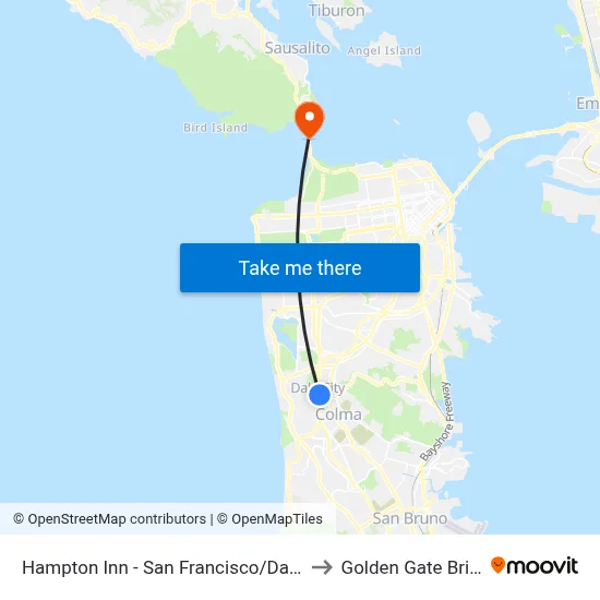 Hampton Inn - San Francisco/Daly City to Golden Gate Bridge map