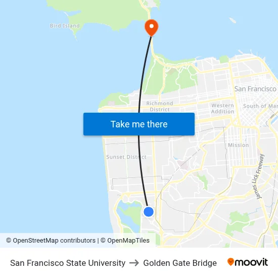 San Francisco State University to Golden Gate Bridge map