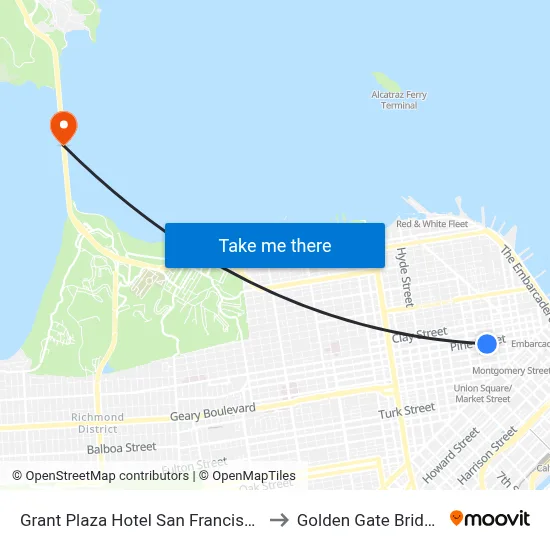 Grant Plaza Hotel San Francisco to Golden Gate Bridge map