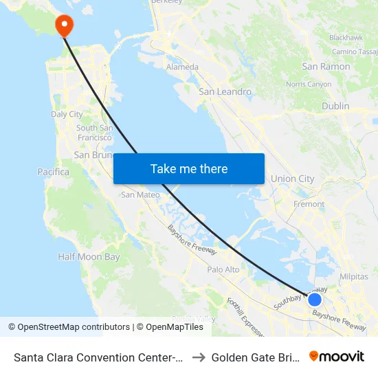 Santa Clara Convention Center-West to Golden Gate Bridge map