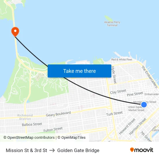 Mission St & 3rd St to Golden Gate Bridge map