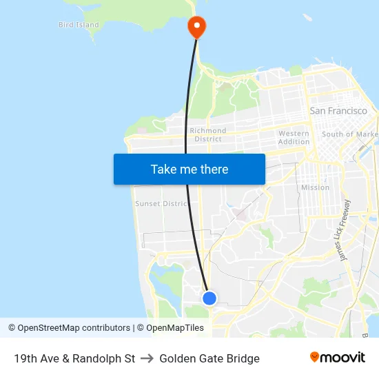 19th Ave & Randolph St to Golden Gate Bridge map