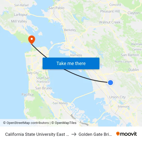 California State University East Bay to Golden Gate Bridge map