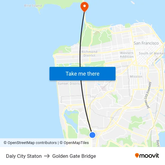 Daly City Staton to Golden Gate Bridge map