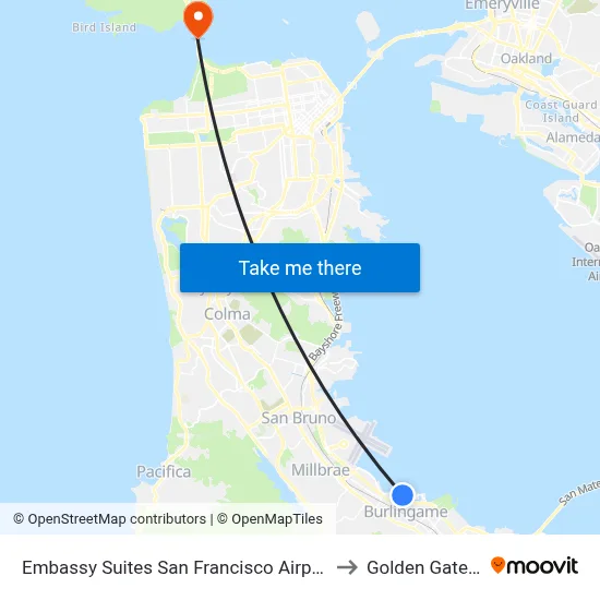 Embassy Suites San Francisco Airport - Burlingame to Golden Gate Bridge map