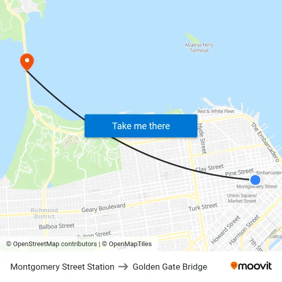 Montgomery Street Station to Golden Gate Bridge map
