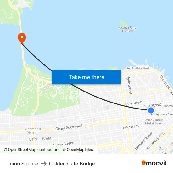 Union Square to Golden Gate Bridge map