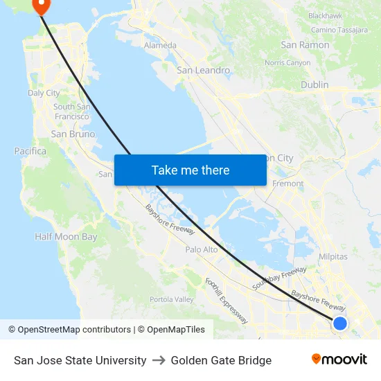 San Jose State University to Golden Gate Bridge map