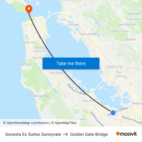 Staybridge Suites Sunnyvale to Golden Gate Bridge map