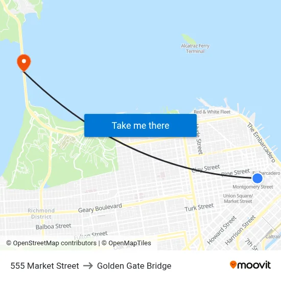 555 Market Street to Golden Gate Bridge map