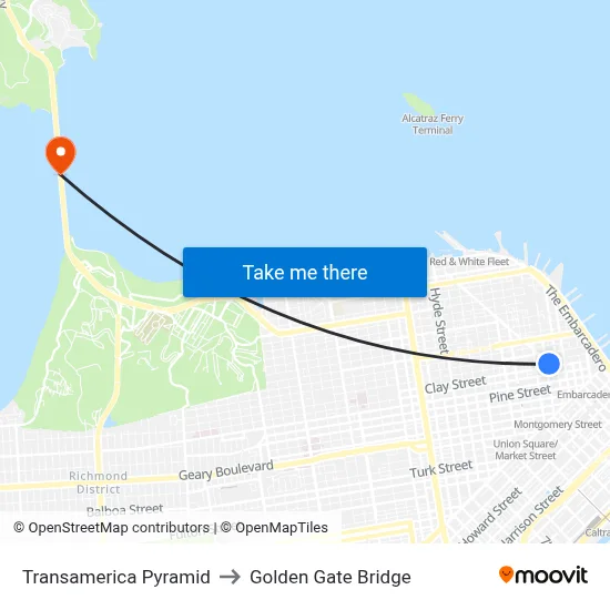 Transamerica Pyramid to Golden Gate Bridge map