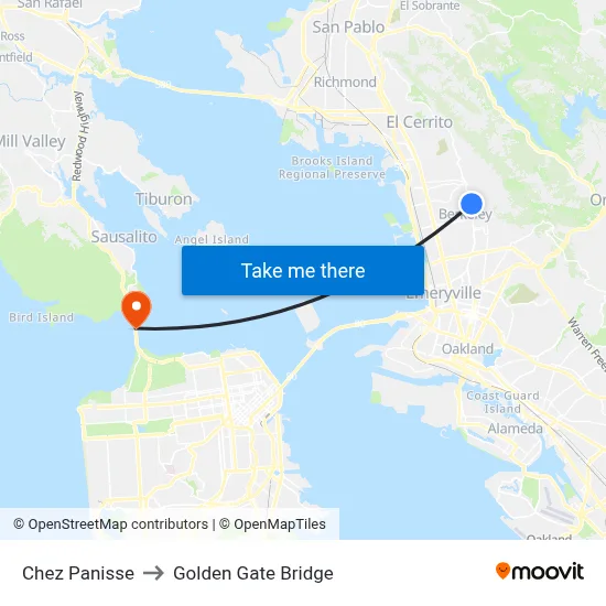 Chez Panisse to Golden Gate Bridge map
