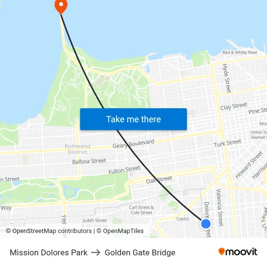 Mission Dolores Park to Golden Gate Bridge map