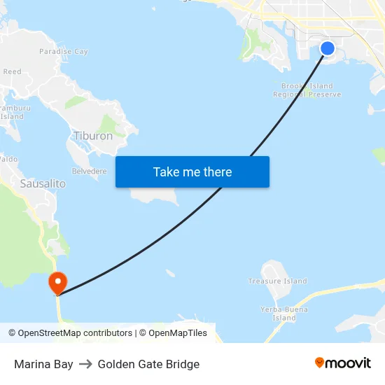 Marina Bay to Golden Gate Bridge map