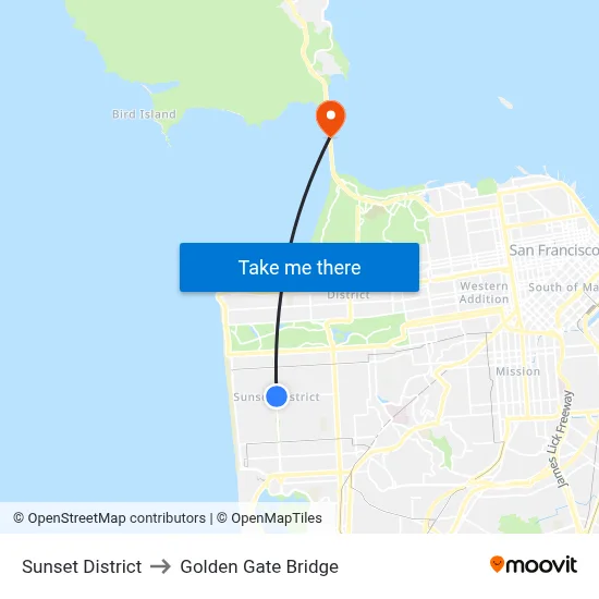 Sunset District to Golden Gate Bridge map