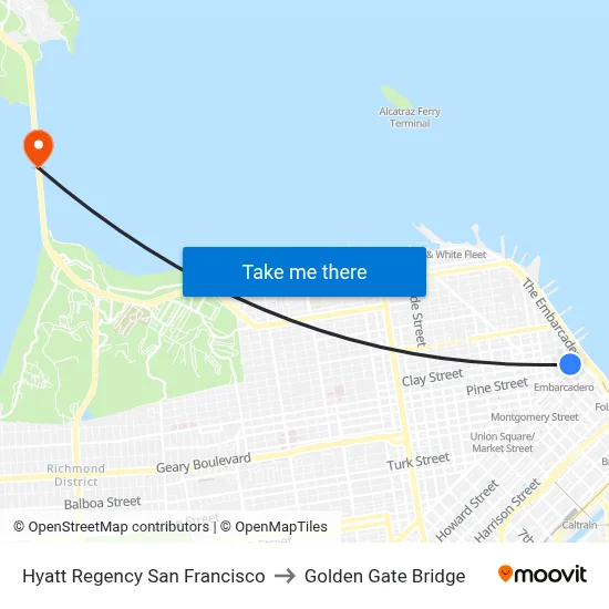 Hyatt Regency San Francisco to Golden Gate Bridge map
