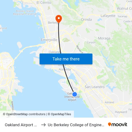 Oakland Airport OAK to Uc Berkeley College of Engineering map