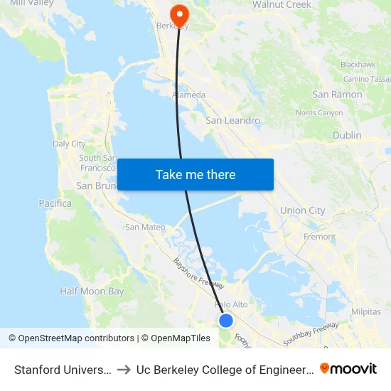 Stanford University to Uc Berkeley College of Engineering map