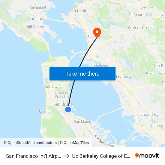 San Francisco Int'l Airport (SFO) to Uc Berkeley College of Engineering map