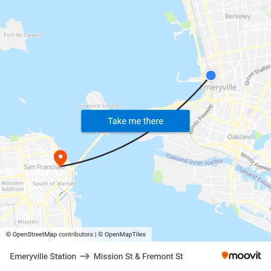 Emeryville Station to Mission St & Fremont St map