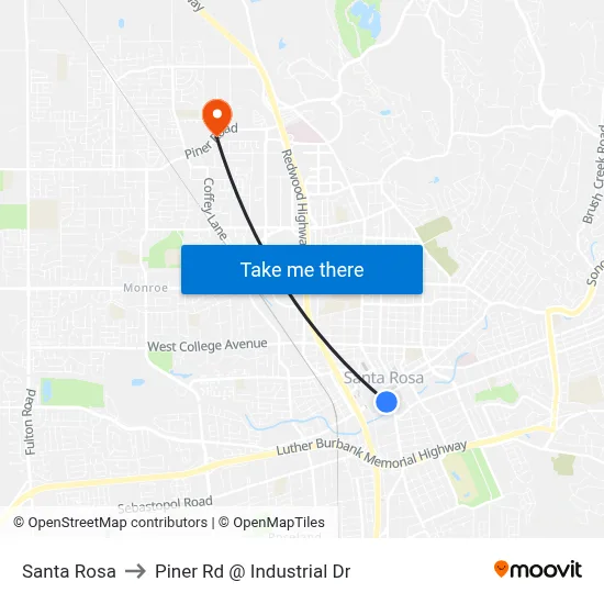 Santa Rosa to Piner Rd @ Industrial Dr map